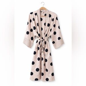 Y2K Victoria’s Secret Polka Dot Satin Robe Pink Black Kimono Tie Waist